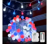 suddus Fairy Lights, 50 Led Battery Powered String Lights, Globe String Lights for Flag, Backyard, Patio, Garden, Party, Bedroom, Living Room, Classroom, Christmas, Red White and Blue