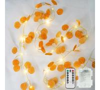 suddus Vine with Fairy Lights Battery Operated, 33ft 100 LED Eucalyptus Leaf String Lights with Remote, Dimmable Fall Garland with Lights for Bedroom Indoor Thanksgiving Christmas Decor (Warm White)