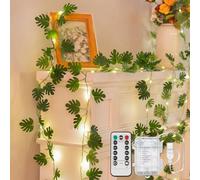 suddus Vines with Fairy Lights Battery & USB Powered Operated, 33ft 100 LED Monstera Leaves String Lights with Remote, Artificial Plants for Indoor, Bedroom, Wall, Party Tropical Decor(Warm White)
