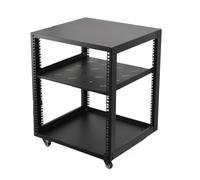 SUDEG 15U Open Frame Network Rack for Servers&AV Gear, 4 Post AV Rack with Casters, Free Standing or Wall Mounted,Mobile Server Rack for 19 Network/Servers/Audio