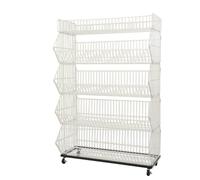 SUDEG 5 Tier Retail Display Rack, Snack Candy Retail Storage Racks with Freewheel, Detachable Supermarket Kitchen Storage Shelf, 25KG Load-bearing, Gondola Retail Shelving Display Cart 90x43x136CM