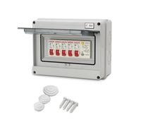 SUDEG 8 Way Consumer Unit Circuit Breaker, 63A 30mA RCD+4MCB Plastic Leakage Circuit Breaker, IP65 Anti-Leakage Fuse Box for Garages/Caravans/Workshops/Outbuildings