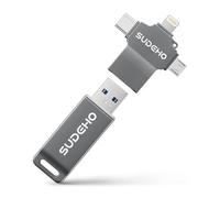 SUDEHO MFi Certified USB Stick 128GB for iPhone, 4-in-1 Flash Drive with USB 3.0 High-Speed, Multi-Device Memory Stick for iPhone/iPad/Android/PC/Mac, Easily Back Up Photos, Videos & Music, Black