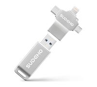 SUDEHO MFi Certified USB Stick 256GB for iPhone, 4-in-1 Flash Drive with USB 3.0 High-Speed, Multi-Device Memory Stick for iPhone/iPad/Android/PC/Mac, Easily Back Up Photos, Videos & Music, Silver