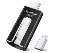 SUDEHO MFi Flash Drive 256GB, 3-in-1 USB-C Stick for Apple & Android, Black | MFi Certified Memory Stick, Lightning, USB-C & USB-A Adapter, Photo & Video Backup, Fast Data Transfer, Easy File Storage