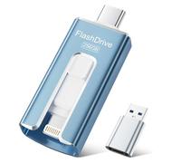 SUDEHO MFi Flash Drive 256GB, 3-in-1 USB-C Stick for Apple & Android, Blue | MFi Certified Memory Stick, Lightning, USB-C & USB-A Adapter, Photo & Video Backup, Fast Data Transfer, Easy File Storage