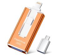 SUDEHO USB Stick 256GB for iPhone, MFi Certified Lightning Memory Stick Stable Data Transfer, 4-in-1 Flash Drive for iPhone/iPad/Android/PC, Easily Back Up and Save Files, Orange