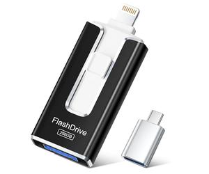 SUDEHO USB Stick 256GB for iPhone, MFi Certified Lightning Memory Stick Stable Data Transfer, 4-in-1 Flash Drive for iPhone/iPad/Android/PC, Easily Back Up and Save Files, MattBlack