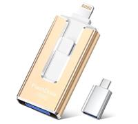 SUDEHO USB Stick 256GB for iPhone, MFi Certified Lightning Memory Stick Stable Data Transfer, 4 in1 Flash Drive for iPhone/iPad/Android/PC, Easily Back Up and Save Files, ChampagneGold