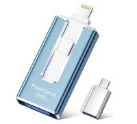 SUDEHO USB Stick 256GB for iPhone, MFi Certified Lightning Memory Stick Stable Data Transfer, 4 in1 Flash Drive for iPhone/iPad/Android/PC, Easily Back Up and Save Files, AshBlue