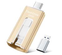 SUDEHO USB Stick 256GB for iPhone, MFi Certified USB-C & Lightning Memory Stick, 3-in-1 USB 3.0 Flash Drive for iPhone/iPad/Android/PC, High-Speed Photo & Video Backup, Easy File Storage, Gold