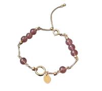 Sudemota Bracelet Feng Shui Crystal Bracelet Natural 6Mm Strawberry Crystal Lucky Charm Pink Bracelet 14K Gold Vacation Jewelry Amulet Attract Wealth Money Prosperity Luck