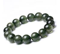Sudemota Bracelet Genuine Natural Green Hair Rutilated Quartz Gemstone Big Crystal Round Bead Bracelet 14mm Certificate AAAAAA (Color : As Shown)