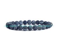 Sudemota Bracelet Natural 8mm Multicolor Matte Dream Fire Veins Agate Gems Bead Bracelet 7.5" - (Color : Gold)