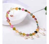 Sudemota Bracelet Natural Crystal Feng Shui Anklet Lucky Heart Charm Color Tourmaline Freshwater Pearl Anklet Chakra Balance Gild Anklet Bracelet Vacation Jewelry Attract Money Prosperity Luck