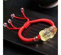 Sudemota Bracelet Natural Feng Shui Crystal Bracelet 7A Lucky Pixiu Charm Balance Bracelet Yellow Quartz Clear Quartz Braided String Rope Amulet Attract Money Prosperity Luck,Red (Color : Red)