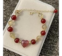 Sudemota Bracelet Natural Feng Shui Crystal Bracelet Gold Rutilated Quartz Lucky Heart Charm Balance Bracelet Multi-Gem Onyx Strawberry Quartz Vacation Jewelry Amulet Attract Money Prosperity Luck