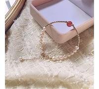 Sudemota Bracelet Natural Feng Shui Crystal Bracelet Strawberry Quartz Lucky Charm Pearl Beaded Bracelet 14K Gold Vacation Jewelry Amulet Attract Money Prosperity Luck
