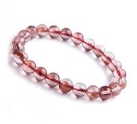 Sudemota Bracelet Natural Genuine Red Rutilated Quartz Crystal Gemstone 8mm Crystal Stretch Round Bead Bracelet (Color : Red)