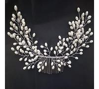 Sudemota Bridal Crown Bridal Wedding Hair Accessories Bride Crystal Pearl Flower Headband Handmade Hairband Beads Decoration Hair Comb Clip for Women (Size : A1-26x8 cm)