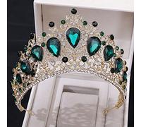 Sudemota Bridal Crown Queen Crown for Women, Baroque Luxury Crystal Royal Tiaras Queen Crowns Rhinestone Diadem Veil Tiara Bridal Headband Wedding Hair Jewelry (Color : Green)