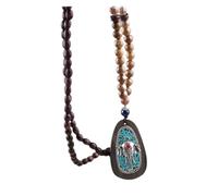 Sudemota Necklaces Ethnic Buddha Ganesha Elephant Pendant Necklace for Women Men Wooden Lucky Amulet Big Horn Crescent Moon Sweater Chain Necklace (Size : Style4)