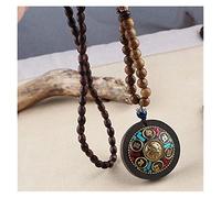Sudemota Necklaces Ethnic Buddha Ganesha Elephant Pendant Necklace for Women Men Wooden Lucky Amulet Big Horn Crescent Moon Sweater Chain Necklace (Size : Style2)