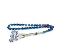 Sudemota Necklaces Rosary for Men 33 Beads Squeezed Amber Rosary，Prayer Jewelry Capsule Cut Tassel 925 Caliber Silverer Bead Necklace for Men