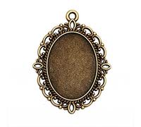 Sudemota pendant 10pcs 18x25mm Oval Cabochon Base Antique Silver Bronze Filigree Cameo Settings Charms Pendants for Jewelry Making Components Jewellery-Making (Color : Bronze)
