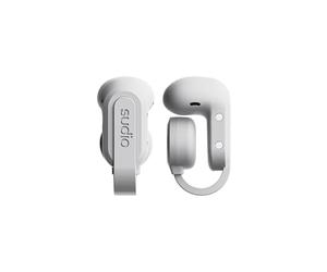Sudio B3 Snow White - The Open Air Ear Clip. Made of recycled plastic. Open earphone, bone conduction technology, Bluetooth 5.4, water resistance IPX4, long playing time of a total of 24 hours.