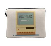 Sudo apt-Get Install Coffee Café Computer Programming Case for Computer and Tablet - 12-13 Inches - Printed in France - Linen Look