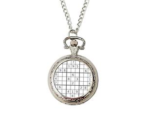 Sudoku Pocket Watch - Silver Vintage Chain Timepiece for Men | Unique Gift for Sudoku Lovers, Puzzle Solvers & Brain Game Fans | Classic Fob Watch for Him - Birthday, Christmas or Father’s Day Present