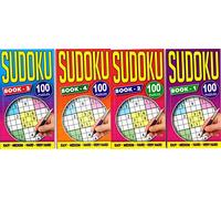 Sudoku Set of 4 Slim Sudoku Books - 100 Puzzles Each, Travel Puzzle Book
