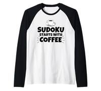 Sudoku Starts with Coffee Raglan Baseball Tee