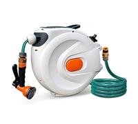 Sudoo Million Star Retractable Hose Reel 15M/20M/30M, 8 in 1 Nozzle Wall Mounted Hose Reel for Garden, Retractable, Auto Lock and Auto Rewind, Includes Wall Fixings,180°Swive, Outdoor Watering (30M)
