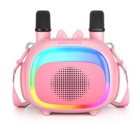 SUDOTACK Mini Karaoke Machine for Kids, Portable Bluetooth Karaoke Speaker with 2 Wilreless Microphones with LED Lights, Christamas Kids Gifts for Girls 4, 5, 6, 7, 8, 9, 10 +Year Old-Pink(KM100)