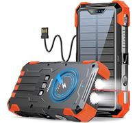 Sudrov Solar Charger Power Bank, 42800mAh Wireless Portable Charger with USB-C in/Output, QC3.0 Fast Charging 15W 4 Ports Outdoor Battery Pack Built-in LED Flashlight, for iPhone, Galaxy, iPad etc