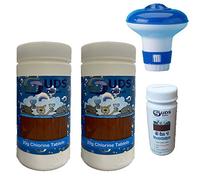 SUDS-ONLINE 100 Chlorine Tablets 20g + Test Strips + Floating Dispenser