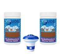 SUDS-ONLINE 100 X Chlorine 20g Multifunctional Tablets for Spa/Hot Tub/Swimming Pool With Floating Dispenser