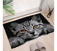 Sudsty Cute Cat Latch Hook Rug, Unfinished DIY Embroidery Throw Rug, Grey, 60cm x 40cm