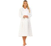 Sue Marks Women's Long Sleeve Floral Flannel Nightdress (Ivory, UK 10/12, EU 38/40)
