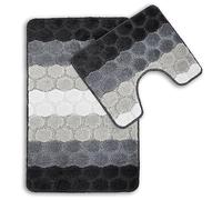 Sue Rossi 2pc Bath Mat Set Non Slip, Bath & Pedestal Mats, Hex Stripe Design For Bathroom Toilet, 2 Piece, Soft, Absorbent And Slip Resistant (Grey)