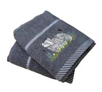 Sue Rossi Embroidered Turkish 100% Cotton Tea Towels Set of 2 - Premium Kitchen Hand Towels, Soft, Absorbent, Cleaning Drying Dish Cloths, Decorative Kitchen Linen Set (Grey Badger)