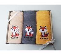 Sue Rossi Ltd 100% Turkish Cotton Tea Towels Embroidered Animal Cooks Cloth 3 Pack Kitchen Towel Gift Box Set Set (Fox)