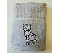 Sue Rossi Ltd 100% Turkish Cotton Tea Towels Embroidered Animal Cooks Cloth Luxury 3 Pack Kitchen Towel Set (Silver Grey Cat)
