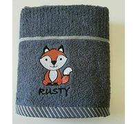 Sue Rossi Ltd 100% Turkish Cotton Tea Towels Embroidered Animal Cooks Cloth Luxury 3 Pack Kitchen Towel Set (Dark Grey Fox)