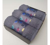 Sue Rossi Ltd 100% Turkish Cotton Tea Towels Kitchen Towel Embroidered Animal Cooks Cloth 3 Pack Gift Box Set (Grey Multi Sheep)
