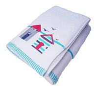 Sue Rossi Ltd Turkish Cotton Towels Embroidered Designs 550Gsm Soft Plush Quality Bathroom Towel (Beach Hut, Hand Towel)