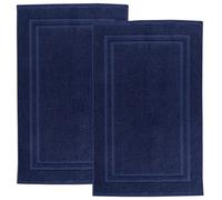 Sue Rossi Pack Of 2 Cotton Bath Mats, Hotel Style Cotton Banded, 800 GSM Terry Towelling Bathroom Shower Mat, Soft & Absorbent Floor Towel, Twin Set (Navy Blue)