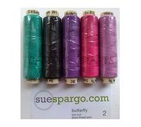 Sue Spargo Ellana Wool Blend Thread for Embroidery - Five 70-Yard Spools, Matches The ''Butterfly'' Colorway 2 Wool Applique Pack